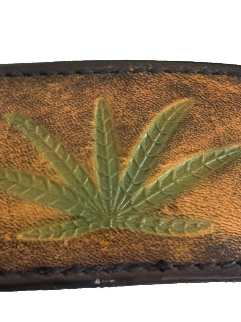 Vintage Etched Leather Leaf Belt Buckle Gorgeous!!!